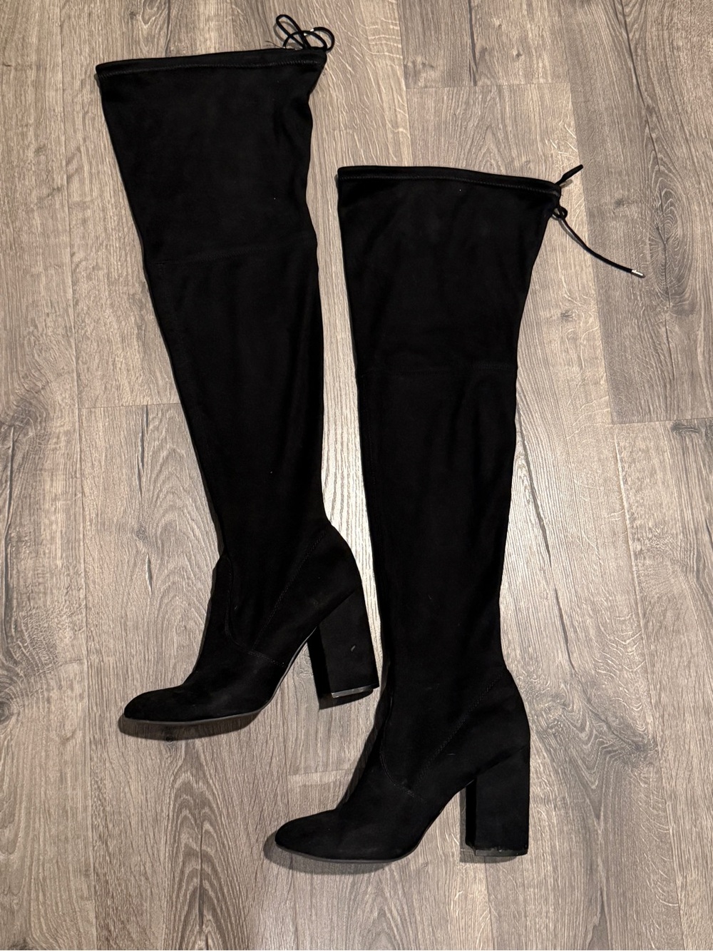Steve Madden thigh high black heeled boots — size 11